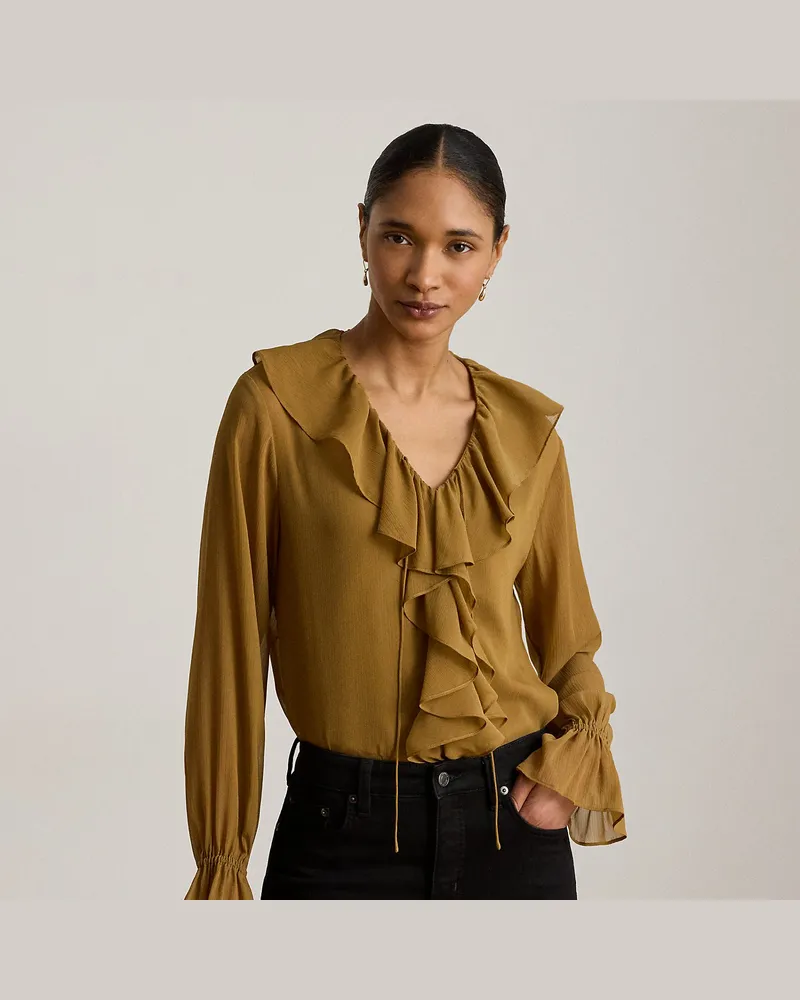 Ralph Lauren Bluse aus Knittergeorgette mit Rüschen Brown