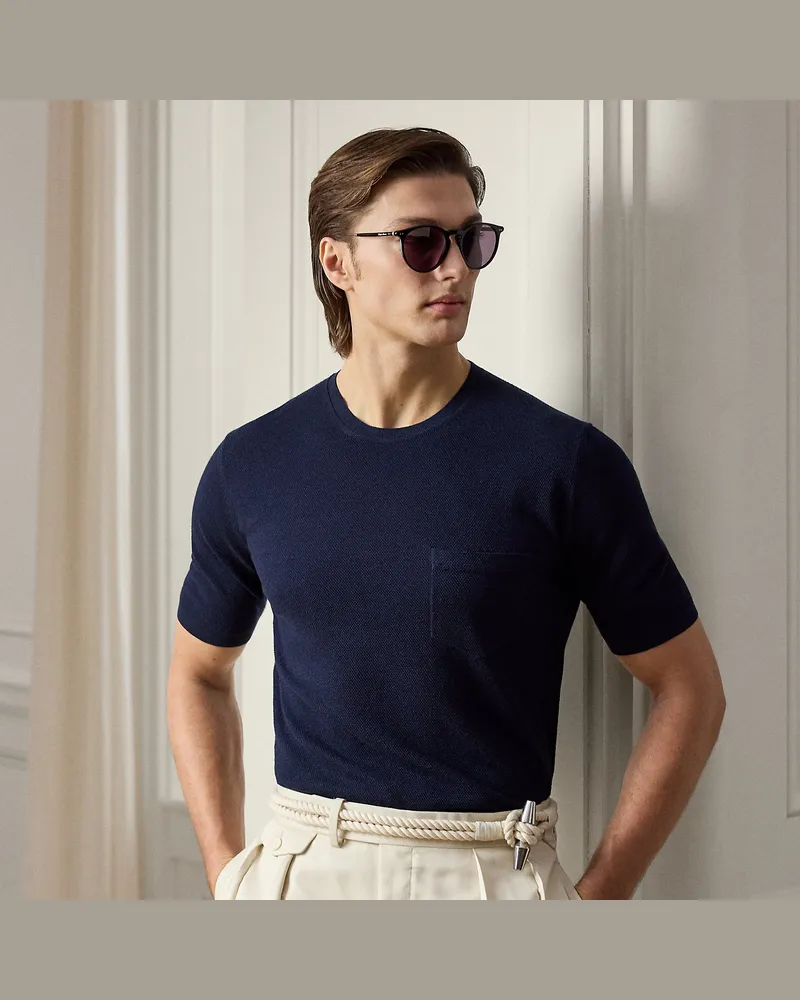 Ralph Lauren Kurzarmpullover aus einer Seidenmischung Blue