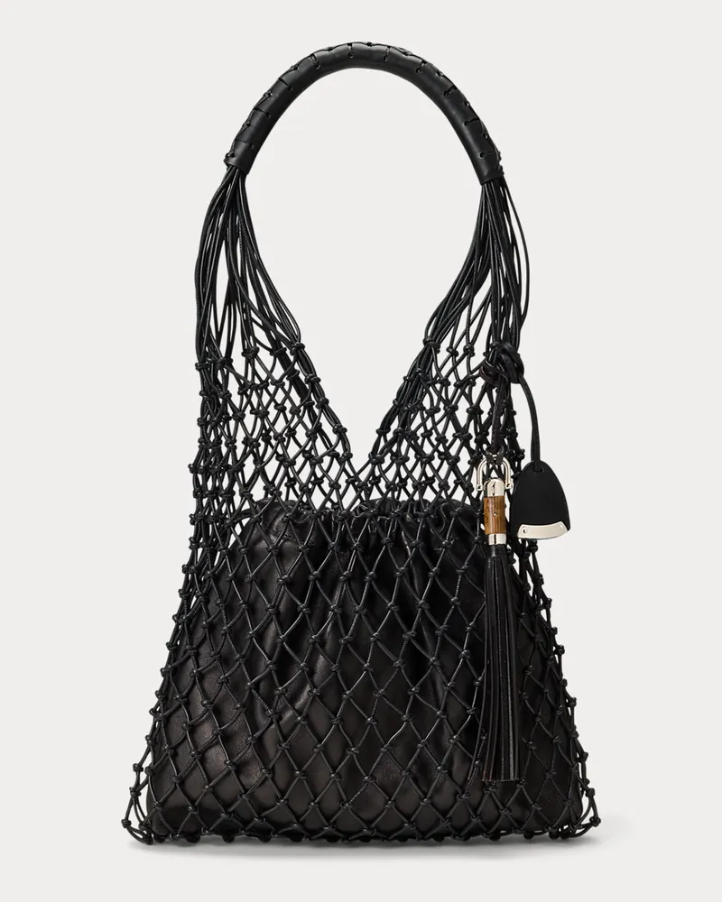 Ralph Lauren Makramee-Tragetasche aus Kalbsleder Black