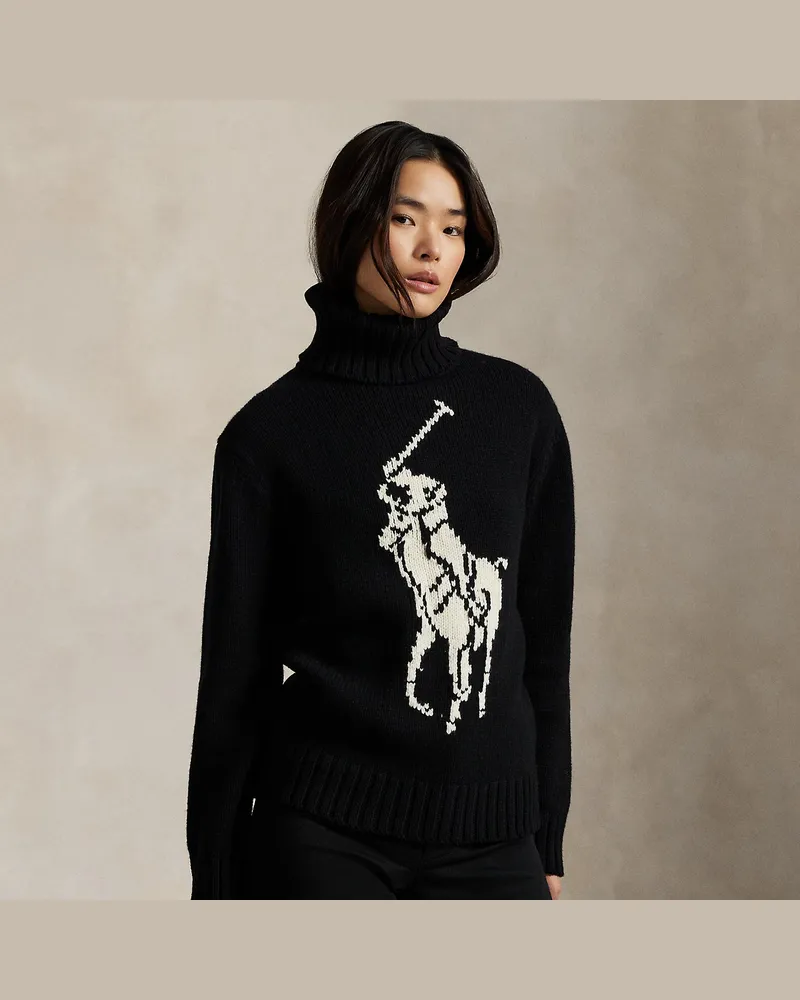 Ralph Lauren Big Pony Rollkragenpullover aus Wolle Black