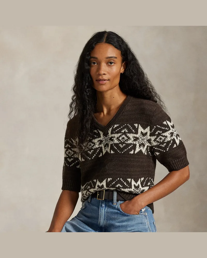 Ralph Lauren Kurzarmpullover mit Schneeflockenmuster Brown