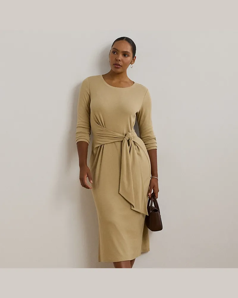 Ralph Lauren Plus Größen - Rundhalskleid mit Bindedetail vorne Tan