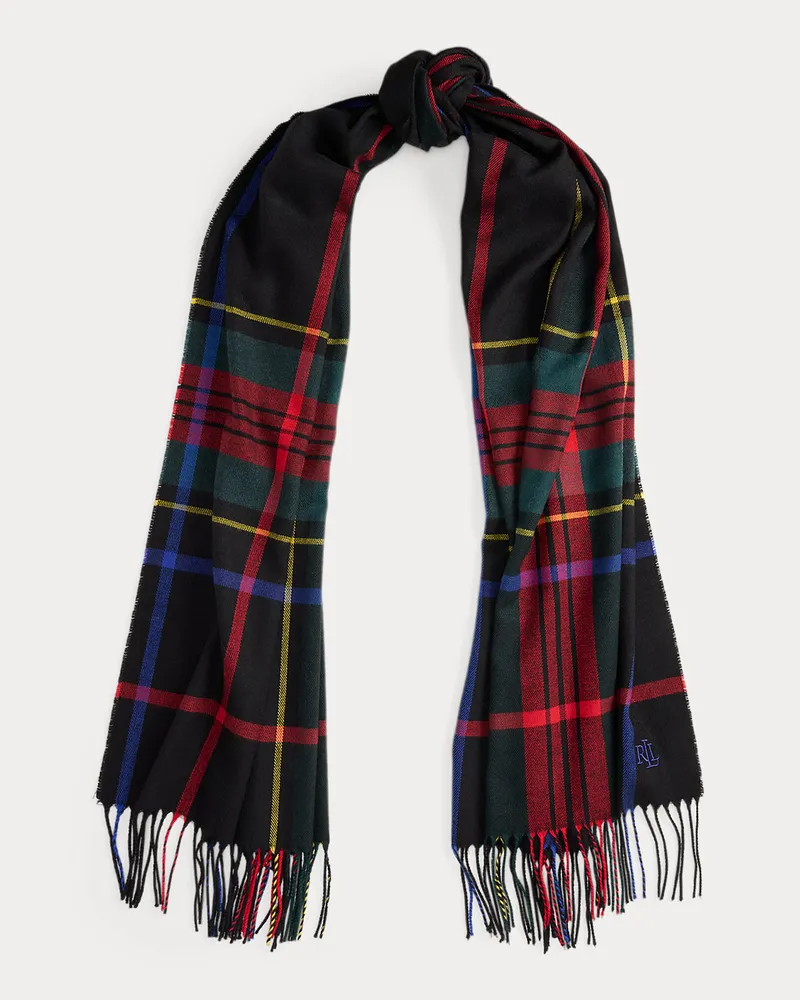 Ralph Lauren Kariertes Tuch mit Fransenbesatz Black