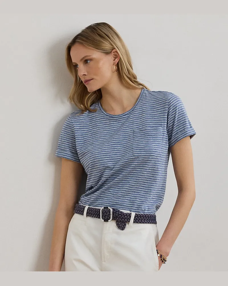 Ralph Lauren Gestreiftes Jersey-T-Shirt mit Tasche Blue