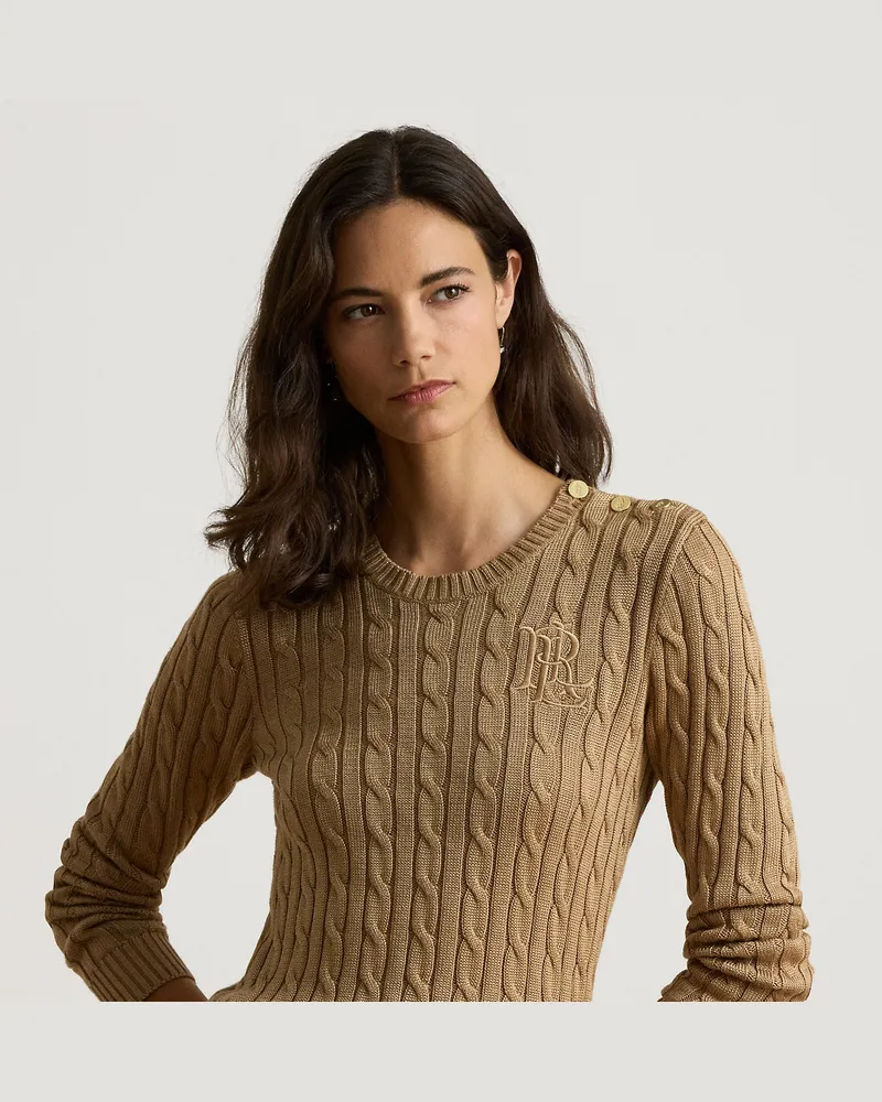 Ralph Lauren Pullover mit Knöpfen und Zopfmuster Tan