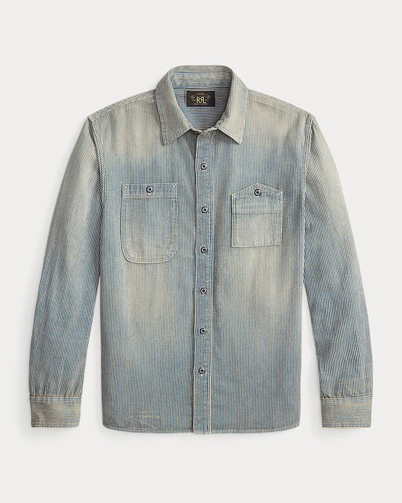 Ralph Lauren Gestreiftes Twill-Arbeitshemd in Indigo Blue