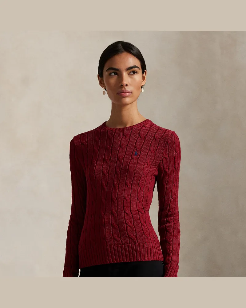 Ralph Lauren Baumwoll-Rundhalspullover mit Zopfmuster Red