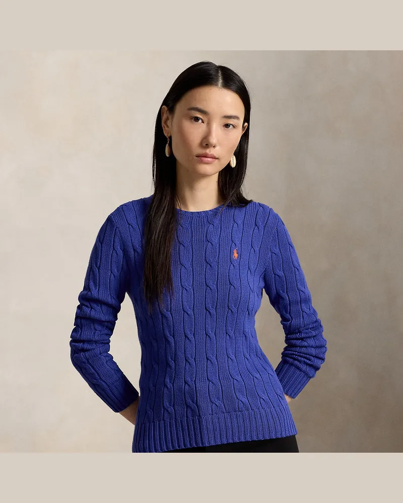 Ralph Lauren Baumwoll-Rundhalspullover mit Zopfmuster Blue