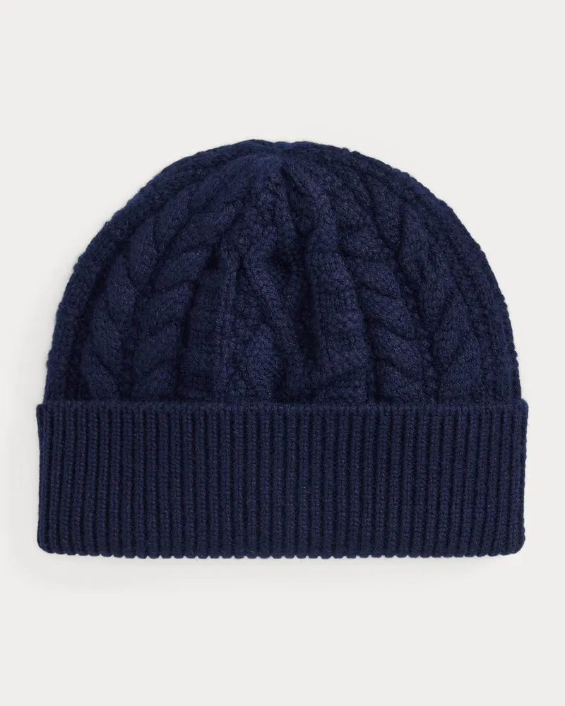Ralph Lauren Kaschmir-Strickmütze mit Zopfmuster Blue