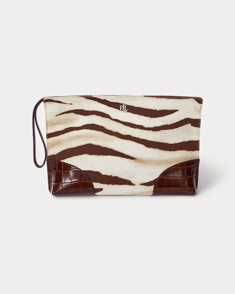 Ralph Lauren Große Pochette aus Segeltuch und Leder Brown