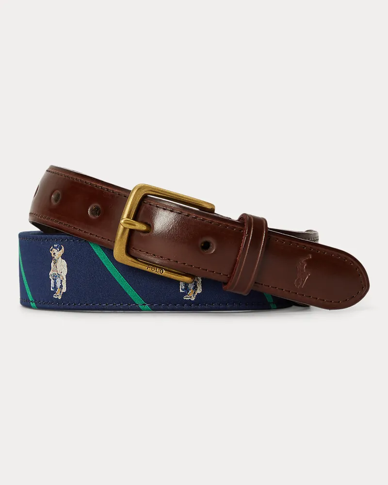 Ralph Lauren Gestreifter Gürtel mit Polo Bear Blue