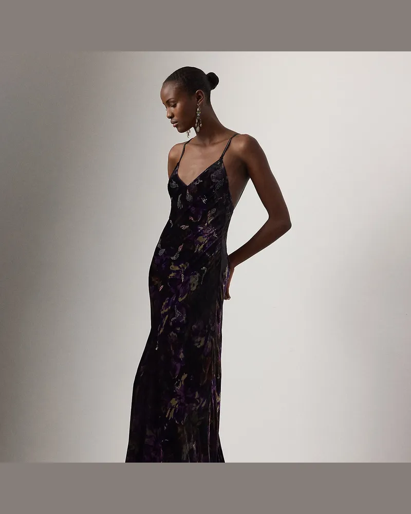 Ralph Lauren Geblümtes Kleid Shayna mit Verzierung Black