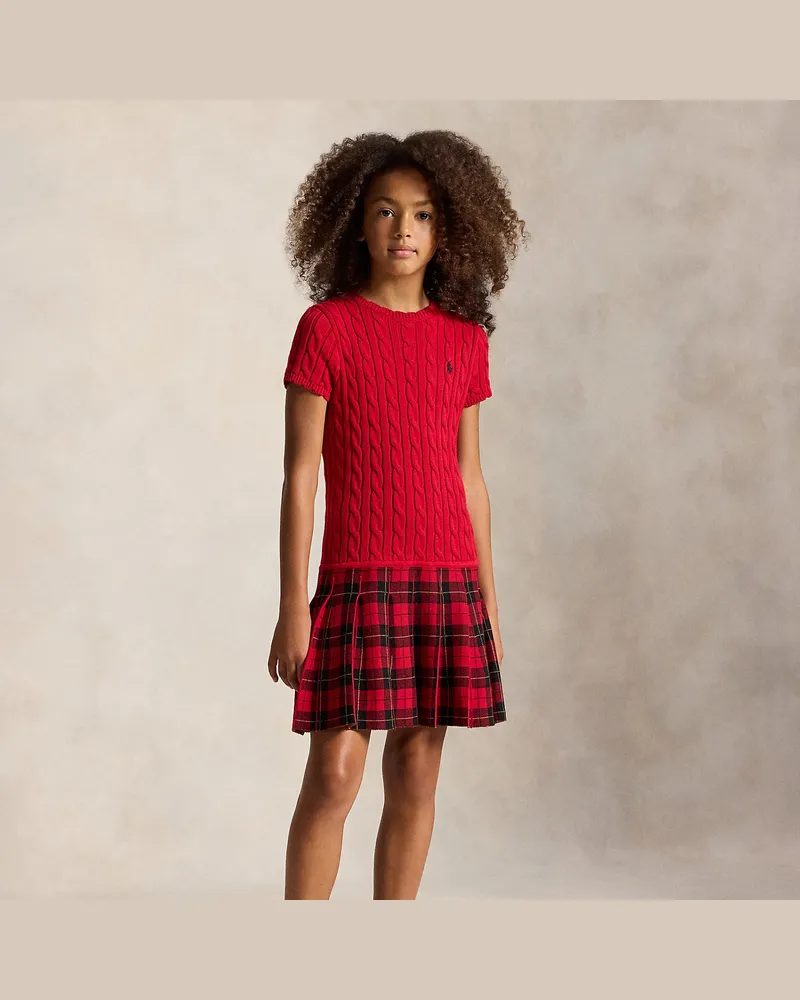 Ralph Lauren Baumwollpulloverkleid mit kariertem Rock Red