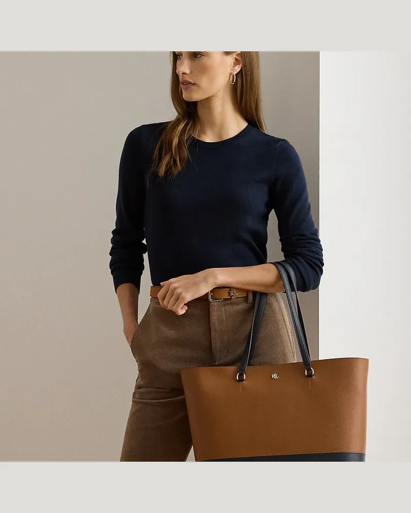 Ralph Lauren Tragetasche Karly aus Schraffurleder Brown