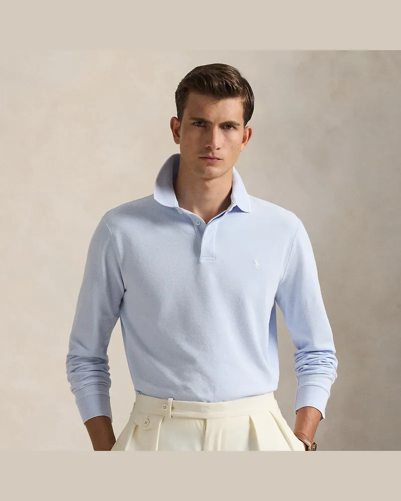 Ralph Lauren Custom-Slim-Fit Oxford-Piqué-Poloshirt Blue