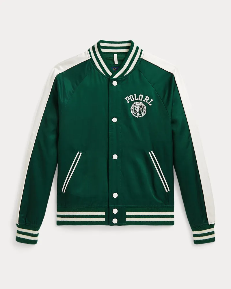 Ralph Lauren Logo-Baseballjacke aus Satin Green