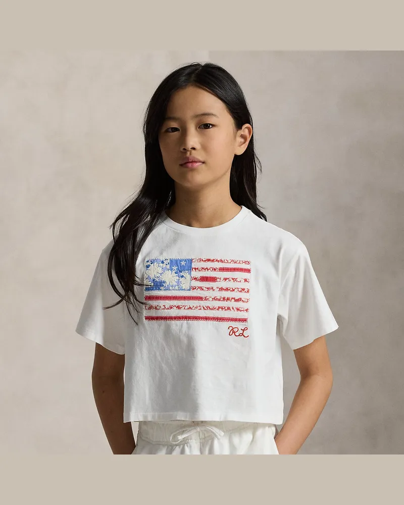 Ralph Lauren Geblümtes Jersey-T-Shirt mit US-Flagge White