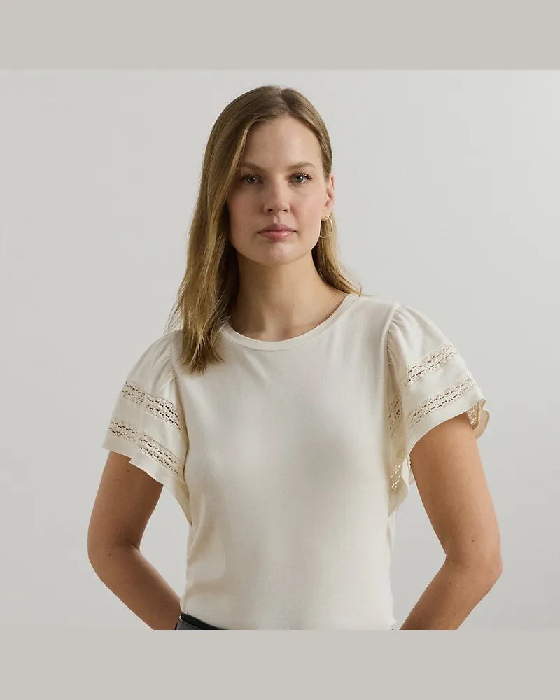 Ralph Lauren Jersey-Oberteil mit Schmetterlingsärmeln Cream