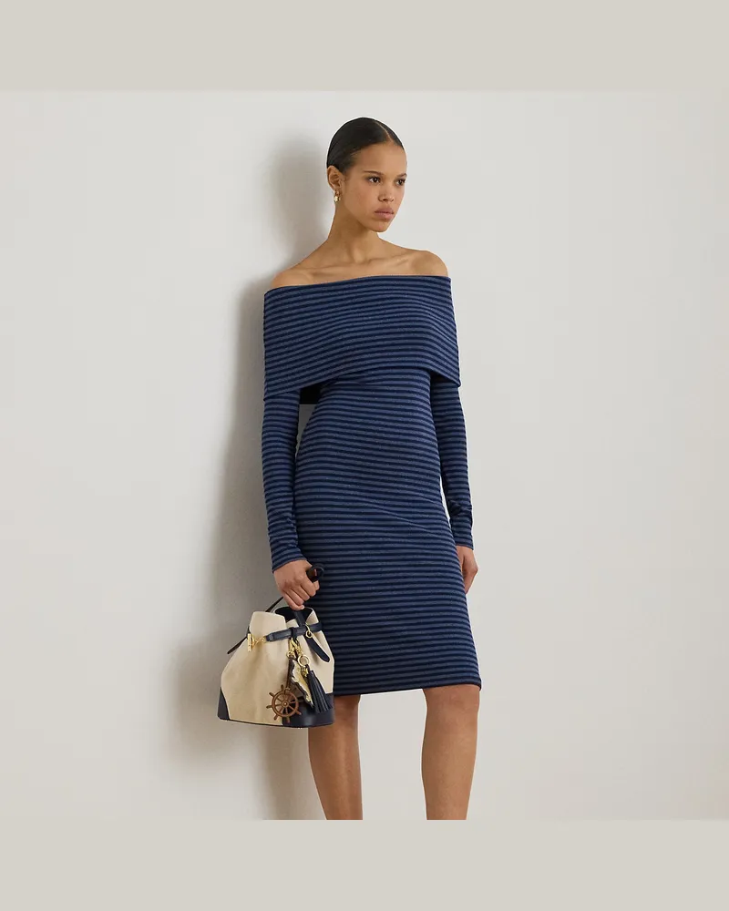 Ralph Lauren Schulterfreies Kleid mit Streifen Blue