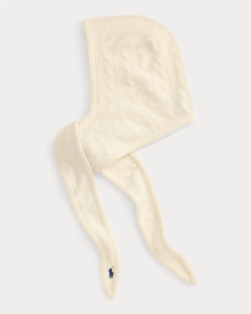 Ralph Lauren Zopfmuster-Kapuzenschal mit Kaschmir White