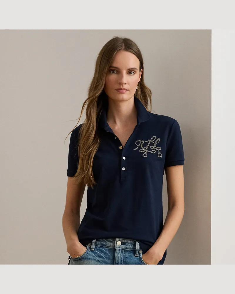 Ralph Lauren Baumwollpiqué-Poloshirt mit Perlenlogo Blue