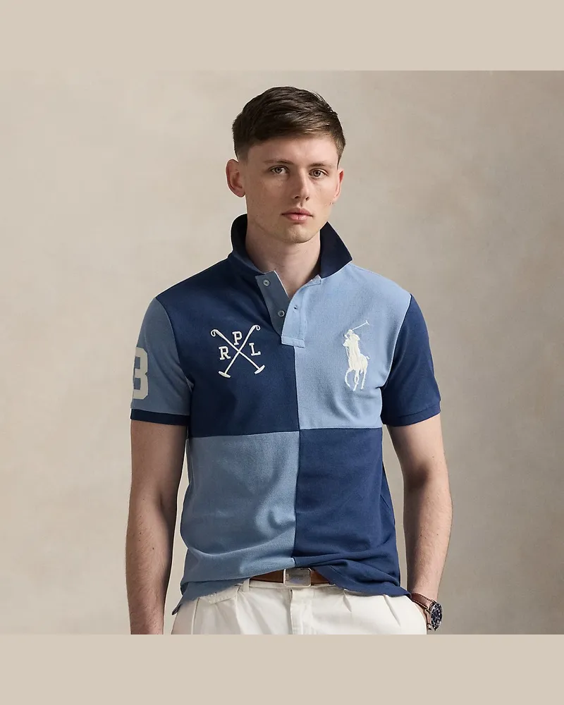 Ralph Lauren Custom-Slim Piqué-Poloshirt mit Big Pony Blue