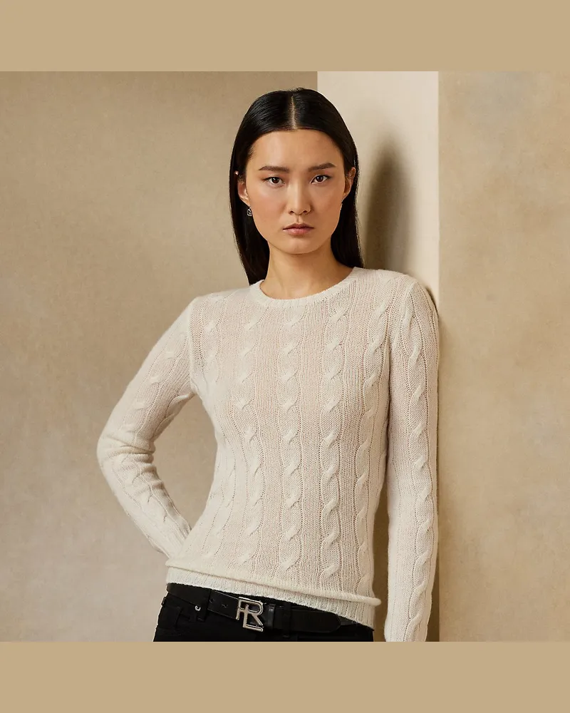 Ralph Lauren Kaschmir-Rundhalspullover mit Zopfmuster Cream