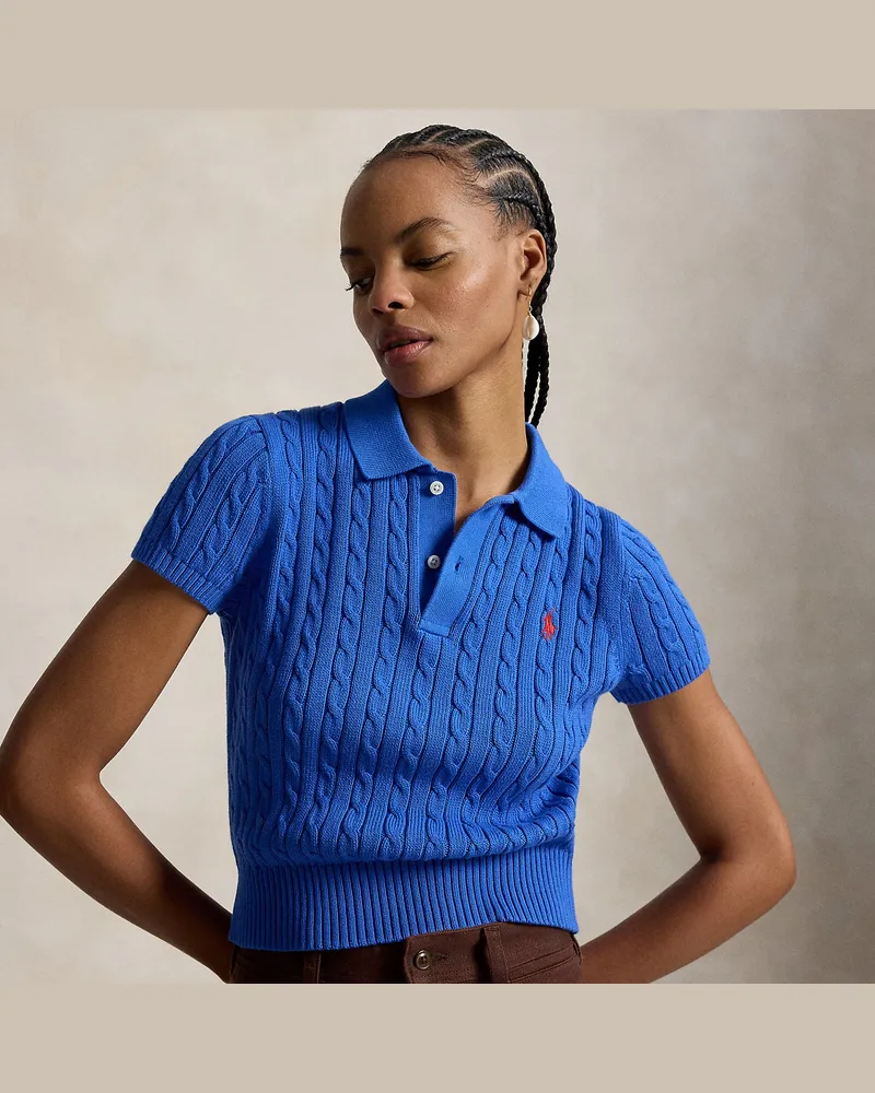 Ralph Lauren Verkürztes Poloshirt mit Zopfmuster Blue