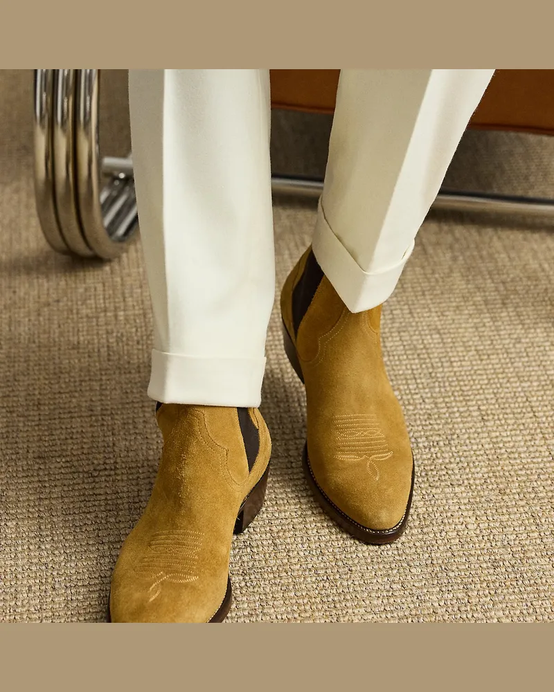 Ralph Lauren Chelsea-Westernboots aus Kalbswildleder Tan