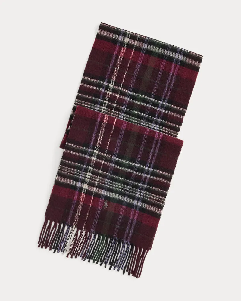 Ralph Lauren Karierter Fransenschal aus Wolle Red