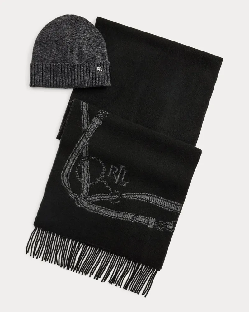 Ralph Lauren Geschenkset aus Schal und Beanie Black