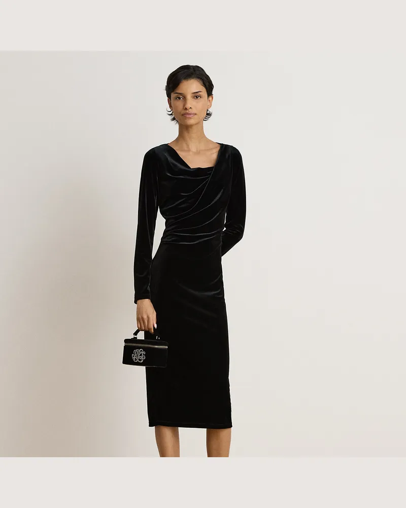 Ralph Lauren Langärmliges Samtkleid Black