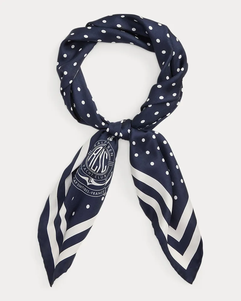 Ralph Lauren Gepunktetes Seidenhalstuch mit Wappen Blue