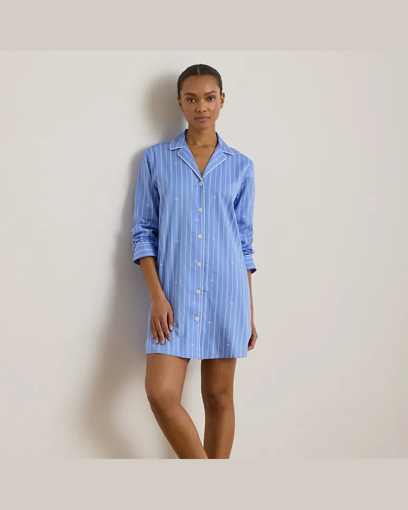 Ralph Lauren Atlas-Nachthemd mit gestreiftem Logo Blue