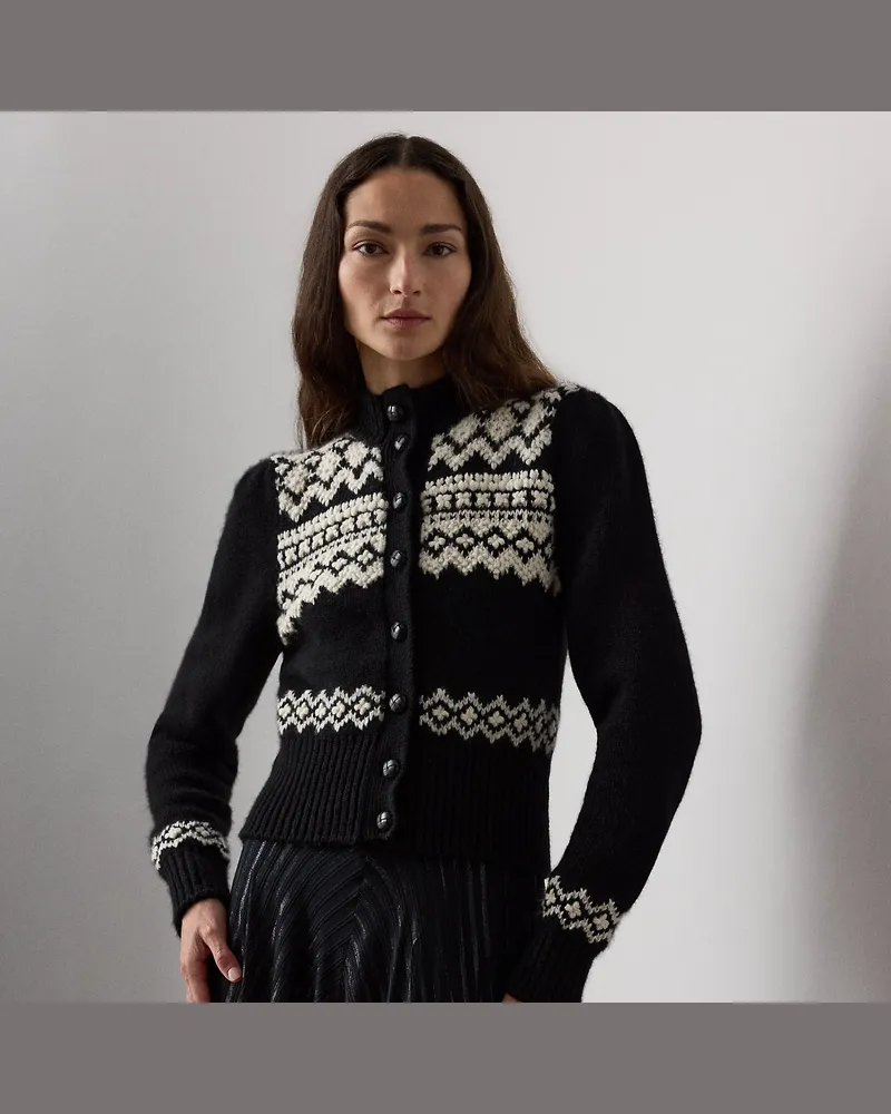 Ralph Lauren Jacquard-Strickjacke aus Kaschmir Black