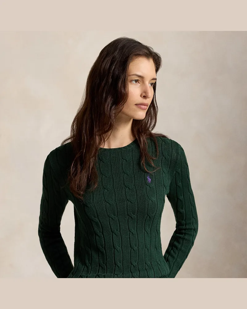 Ralph Lauren Baumwoll-Rundhalspullover mit Zopfmuster Green