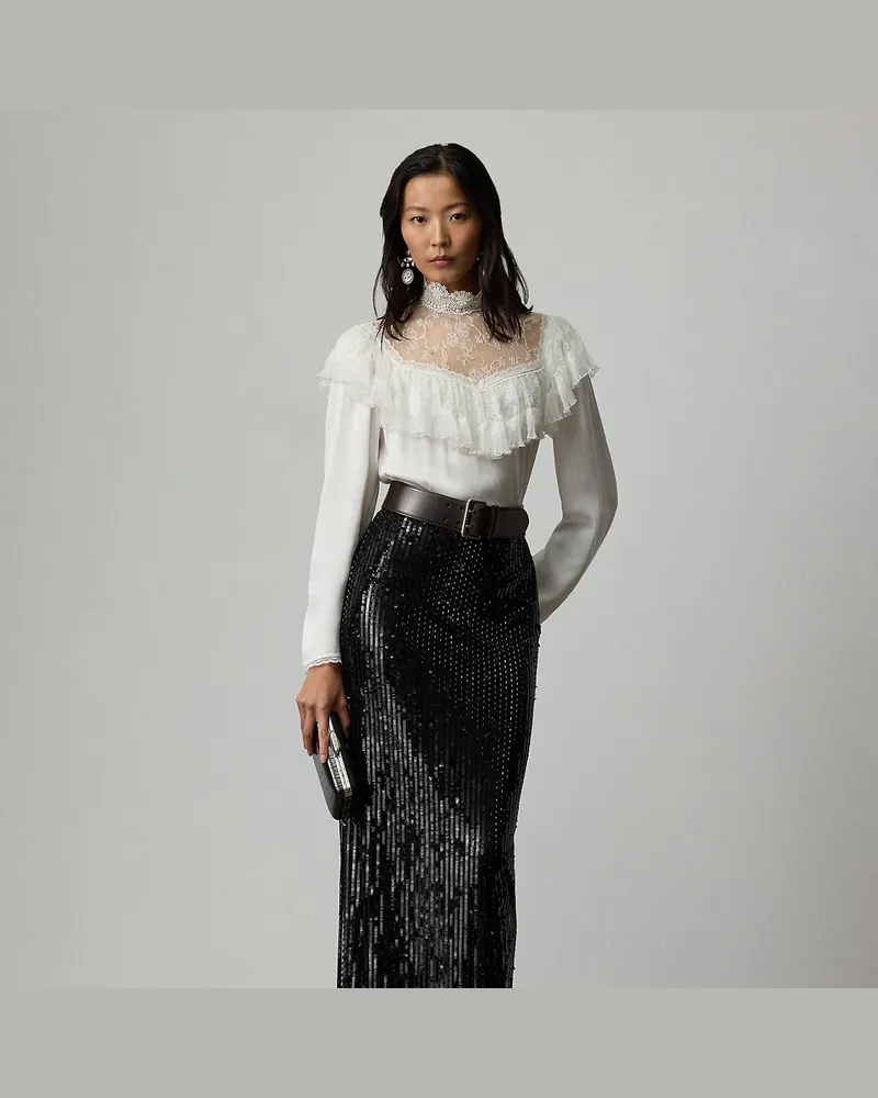 Ralph Lauren Tüll-Maxirock Winslow mit Verzierung Black