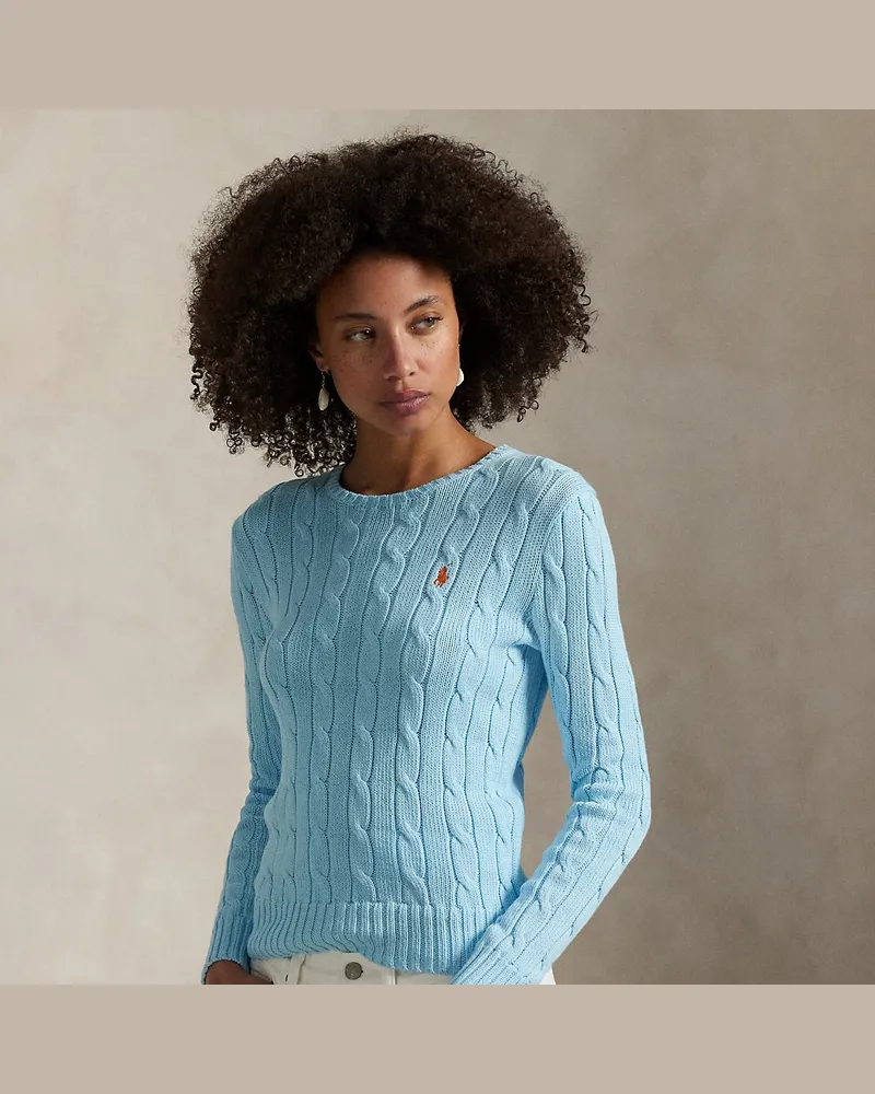 Ralph Lauren Baumwoll-Rundhalspullover mit Zopfmuster Blue