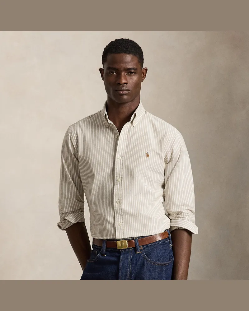 Ralph Lauren Gestreiftes Custom-Fit Oxfordhemd Tan