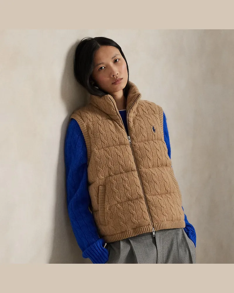 Ralph Lauren Woll-Kaschmir-Steppweste mit Zopfmuster Tan