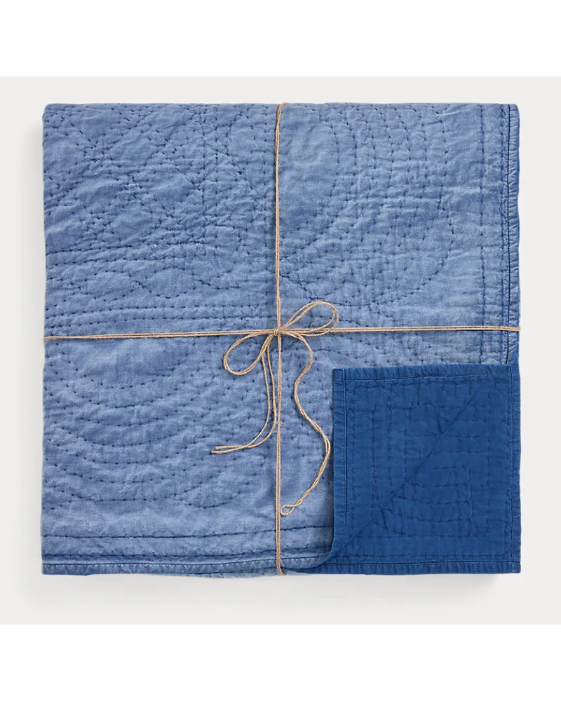 Ralph Lauren Home Indigofarbener Quilt mit Handstickerei Blue