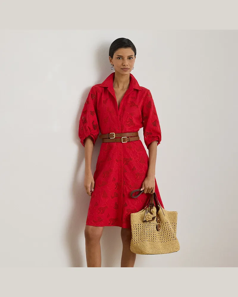 Ralph Lauren Voile-Hemdkleid mit Lochstickerei Red