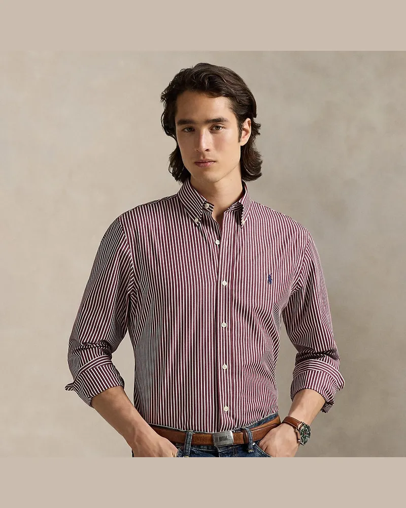 Ralph Lauren Gestreiftes Custom-Fit Hemd aus Popeline Red