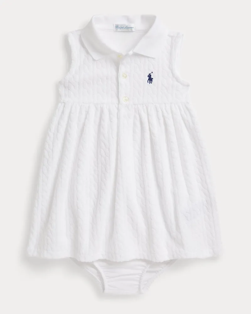 Ralph Lauren Frottee-Polo-Kleid mit Mini-Zopfmuster White