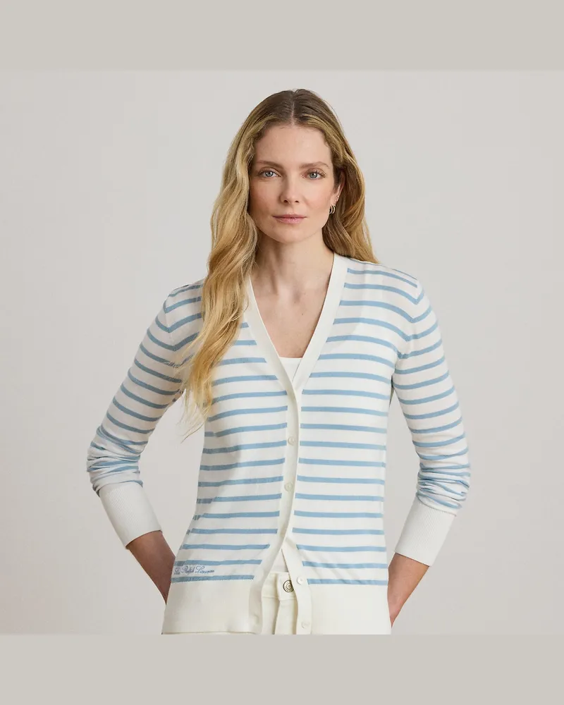 Ralph Lauren Kurzgrößen - Baumwoll-Strickjacke mit V-Ausschnitt White