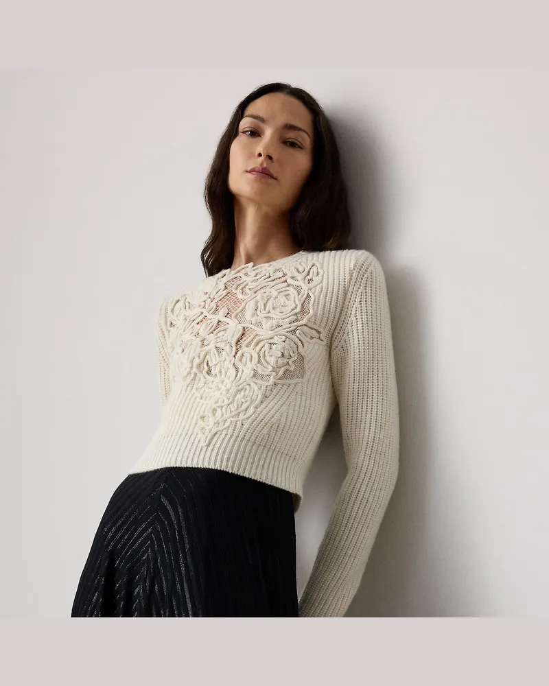 Ralph Lauren Kurzer Kaschmirpullover mit Stickerei Cream