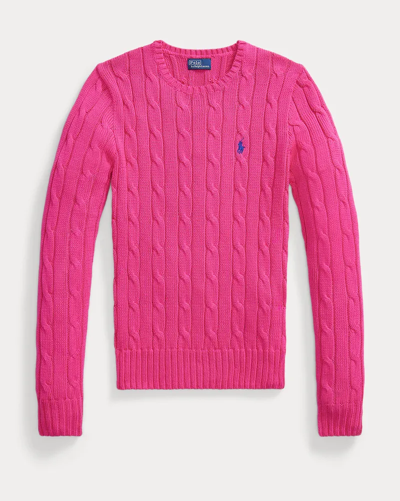 Ralph Lauren Baumwoll-Rundhalspullover mit Zopfmuster Pink