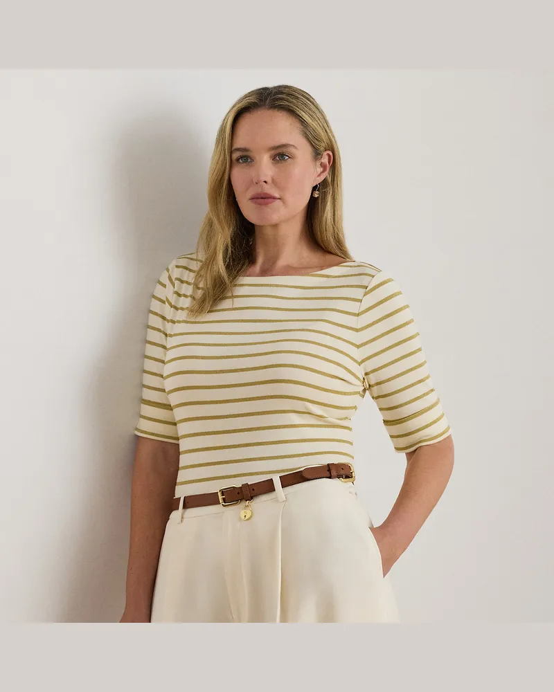 Ralph Lauren Plus Größen - T-Shirt mit Metallic-Streifenmuster Cream