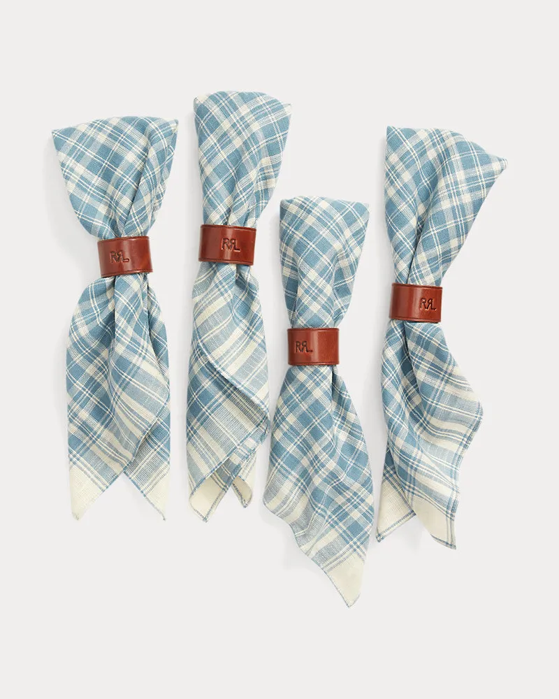 Ralph Lauren Kariertes Serviettenset mit Lederringen Multi