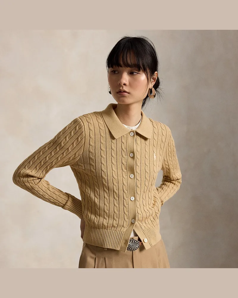 Ralph Lauren Baumwollstrickjacke mit Zopfmuster Blue